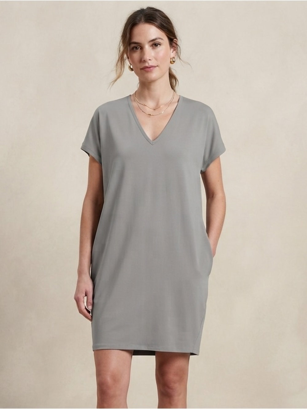 Marie Saint Pierre Sz S Grey Lagenlook Relaxed Minimalist Short Dress